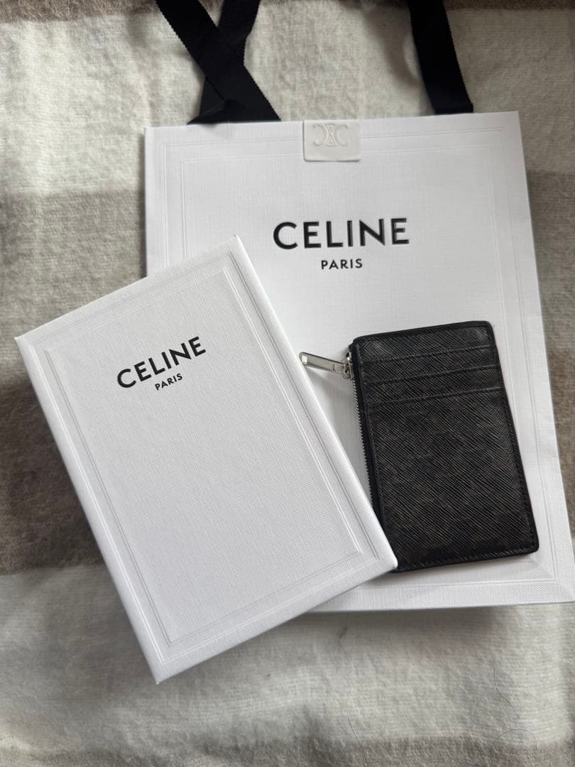 CELINE レザーケース ブラック/ダークグリーン