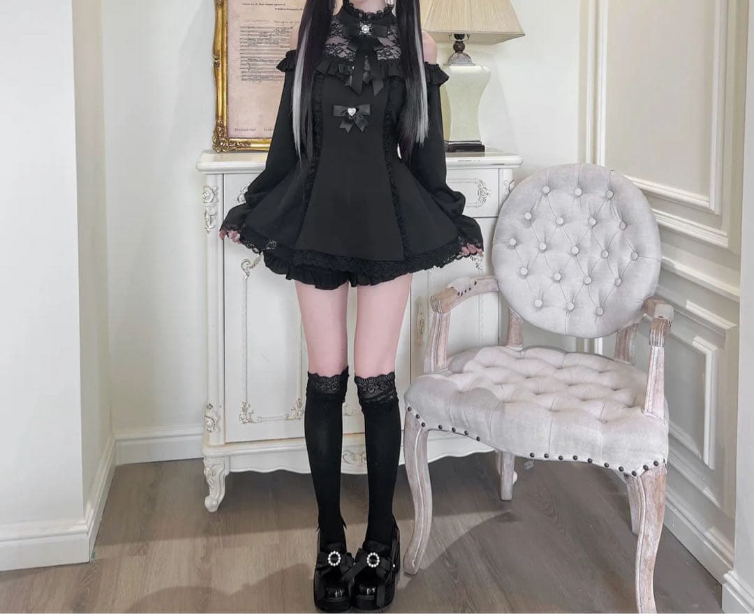 NoGenki ミニワンピ ブローチセットアップ 黒