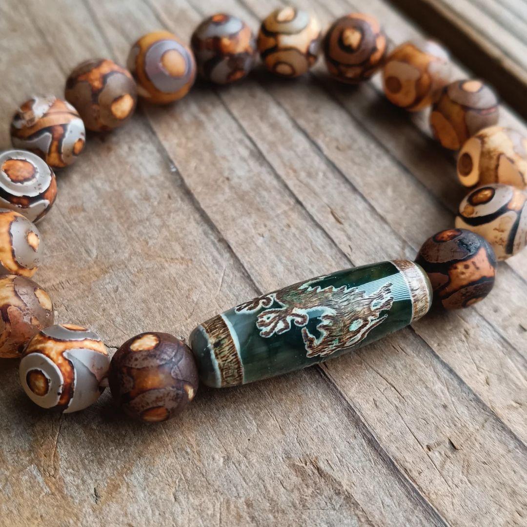 五本爪龍神天珠＆三眼天珠のブレスレット 10000円（送料無料）⁡⁡ ⁡