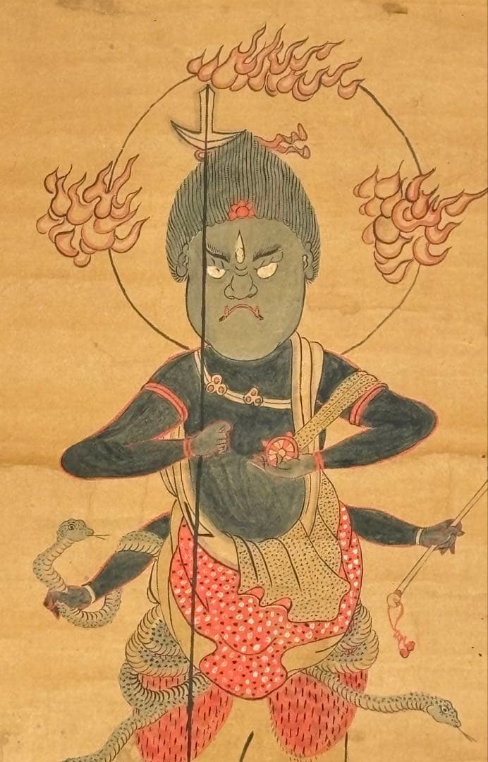 「天保八年筆 青面 金剛 庚申」彩色木版刷り 1枚|和本仏教美術仏画 密教