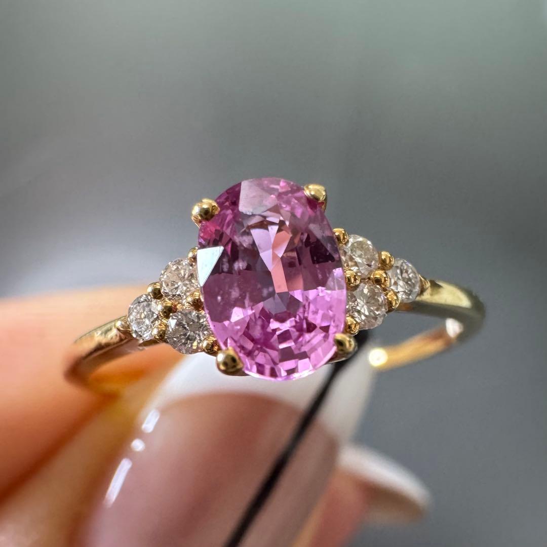 k18金イエローゴールドリング　指輪　ピンクサファイア0.63ct ダイヤモンド