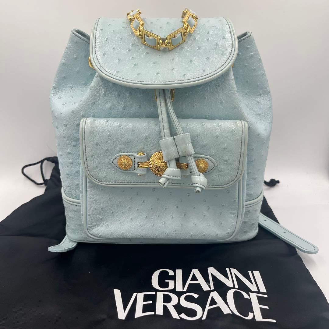 【希少】ヴェルサーチ リュック オーストリッチ サンバースト 巾着 希少】ヴェルサーチ リュック オーストリッチ サンバースト 巾着