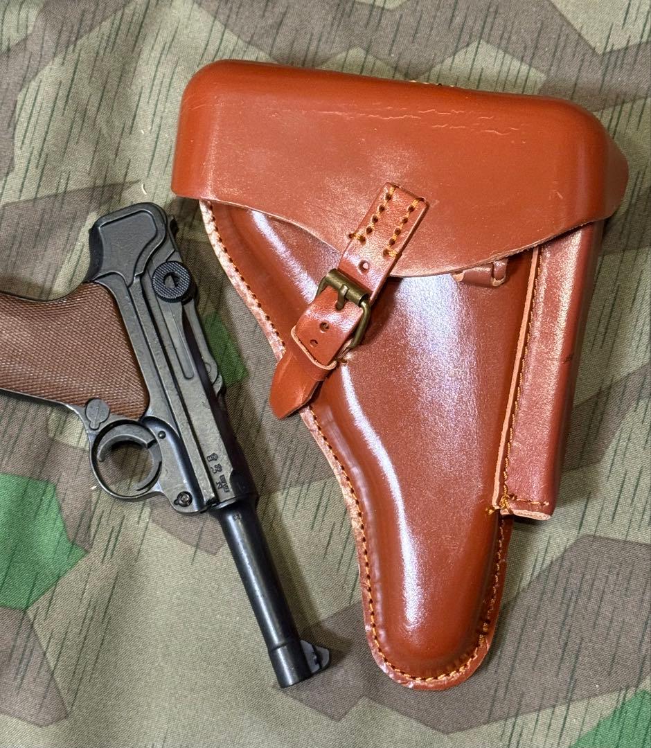 WWⅡ ドイツ軍ルガーP08革ホルスター　レプリカ、茶色★刻印有り★サバゲ