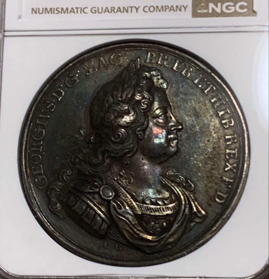 値下げ❗️ ジョージ1世　シルバーメダルパッサロ海戦　素晴らしいダークトーン 2024 チャールズ3世 ピストルッチ作聖ジョージ竜退治 5ポンド2オンス