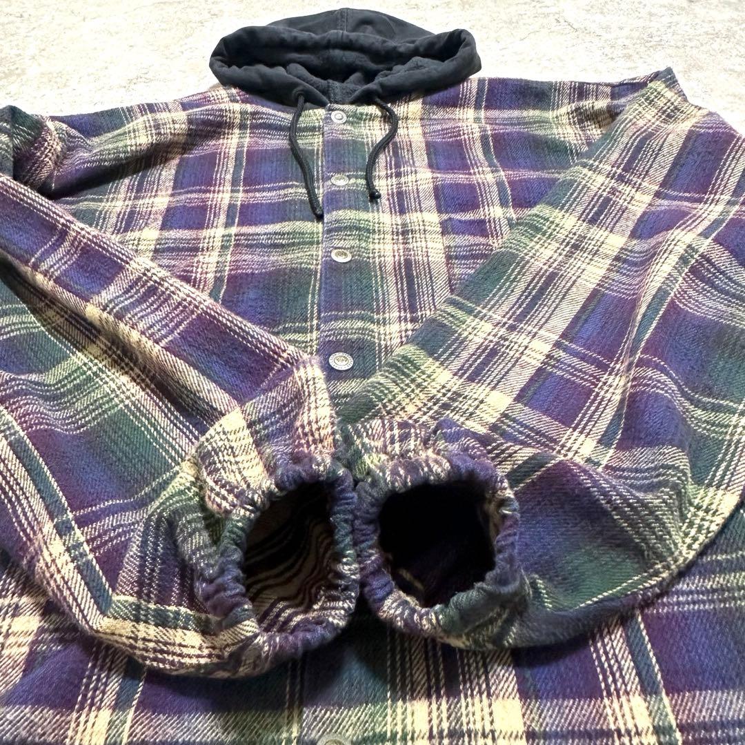 90s USA製 NO FEAR ノーフィア フードネルシャツ ネルパーカー - メルカリ