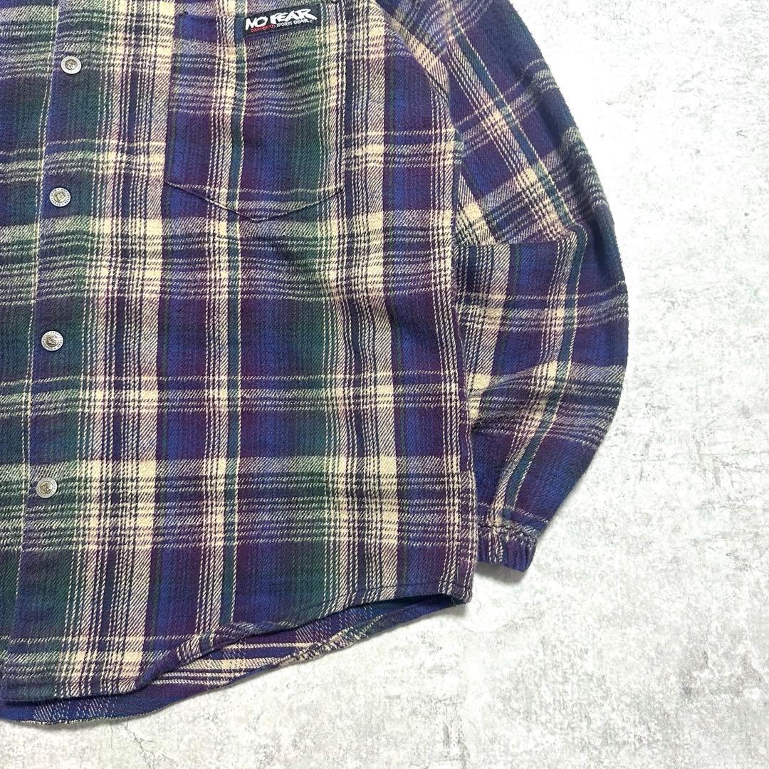 90s USA製 NO FEAR ノーフィア フードネルシャツ ネルパーカー - メルカリ