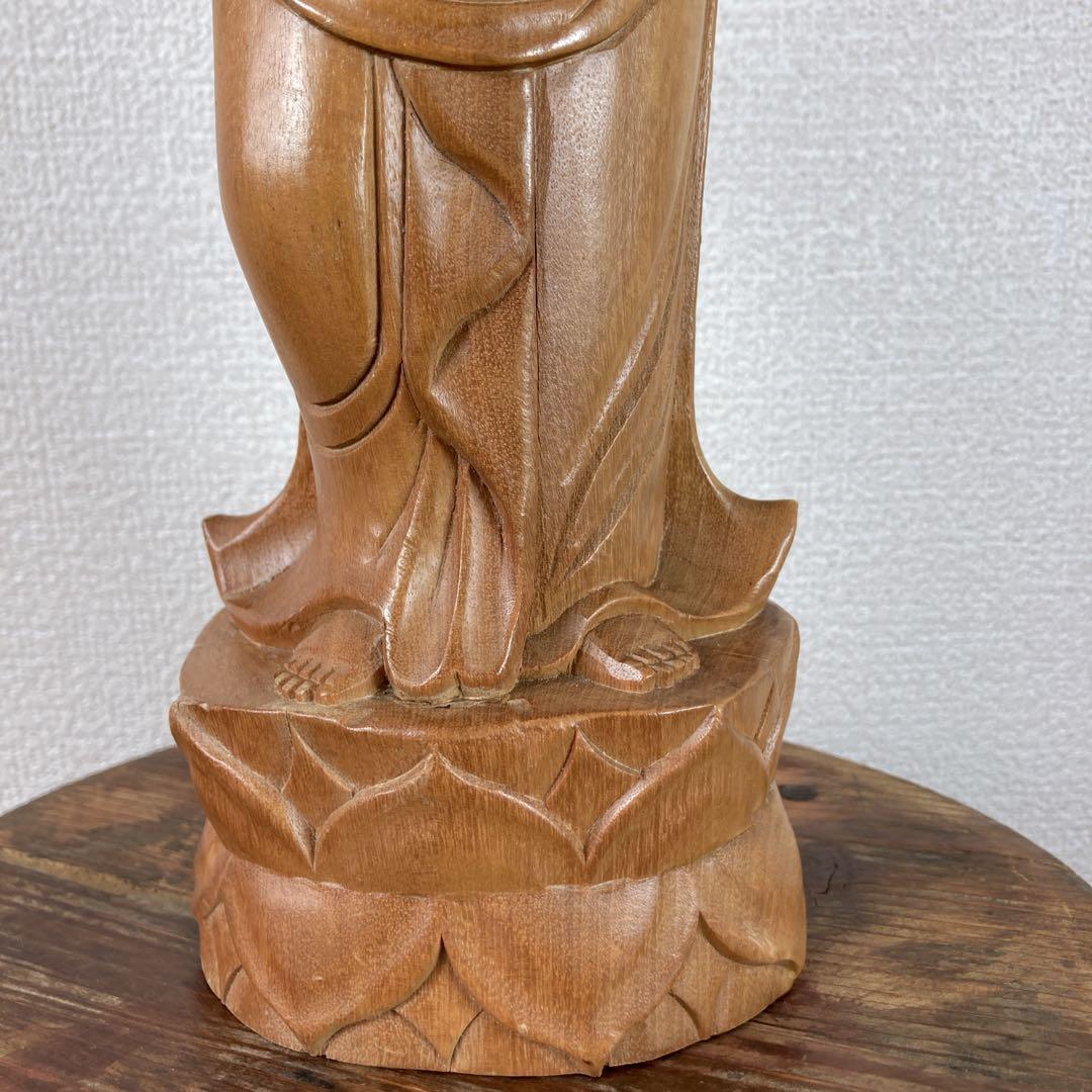 聖観音菩薩立像 一木造 高さ40cm 菩薩像 木彫り 彫刻 在銘 秀竹刀