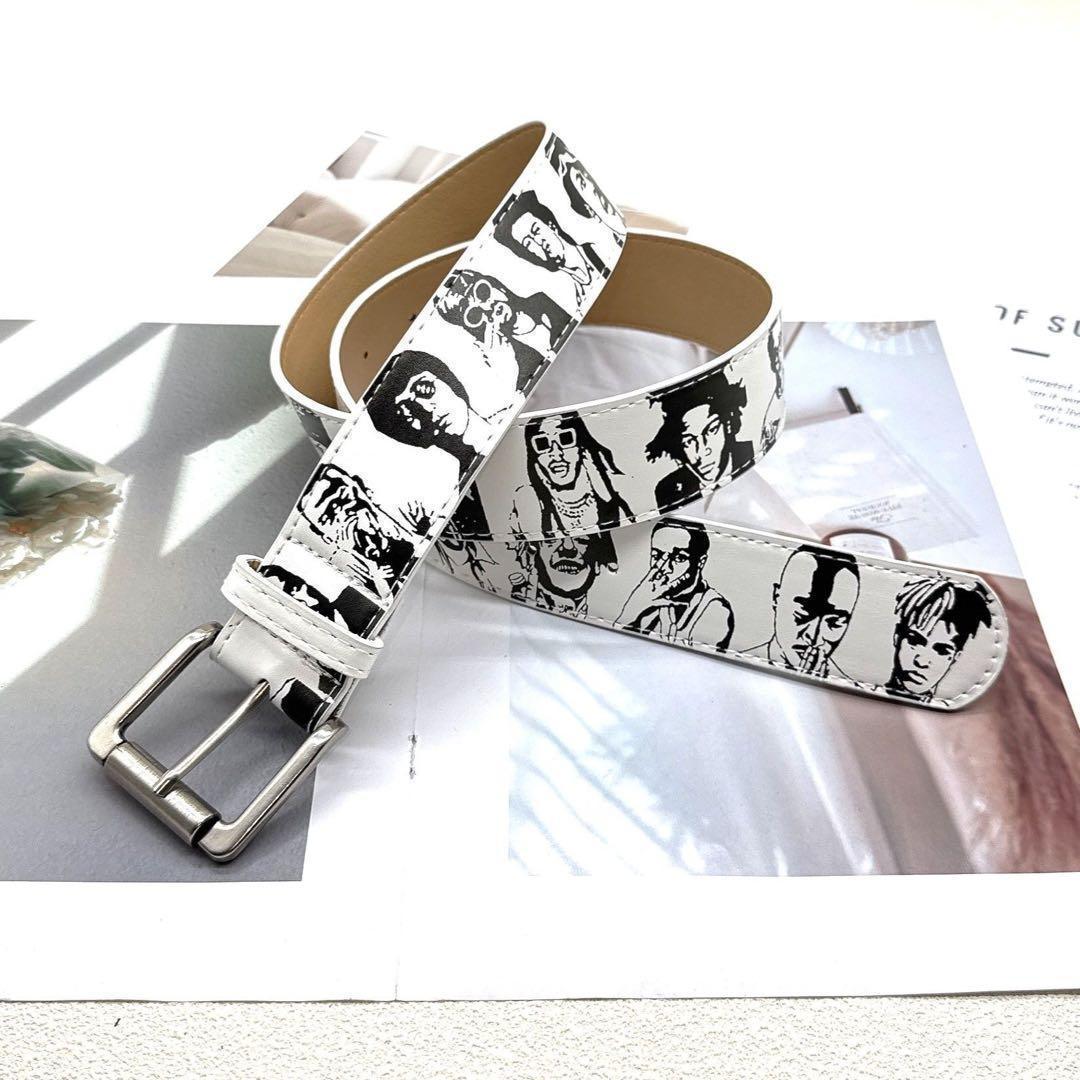y2k ベルト ストリートモノクロ レジェンドRIPデザイン 全長111cm