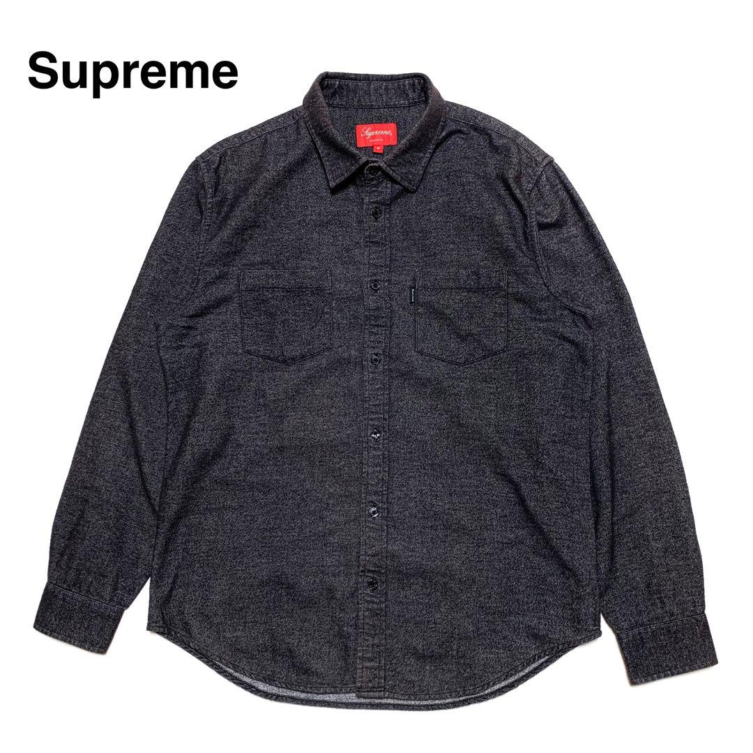 ☆良品 シュプリーム ピスネーム 長袖 フランネルシャツ 黒 M ネルシャツ