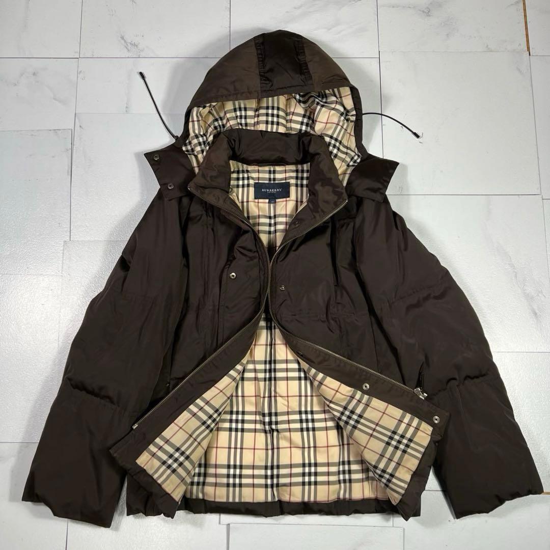 バーバリーロンドン ダウンコート 裏地ノバチェック フーディー ブラウン 40