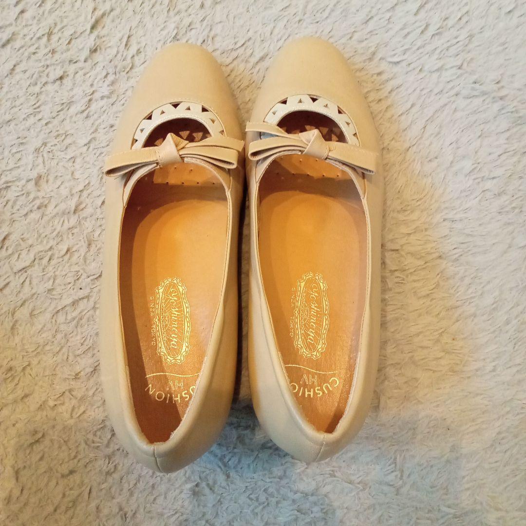 GINNZA yosinoya リボン付きベージュフラットパンプス 23.5cm