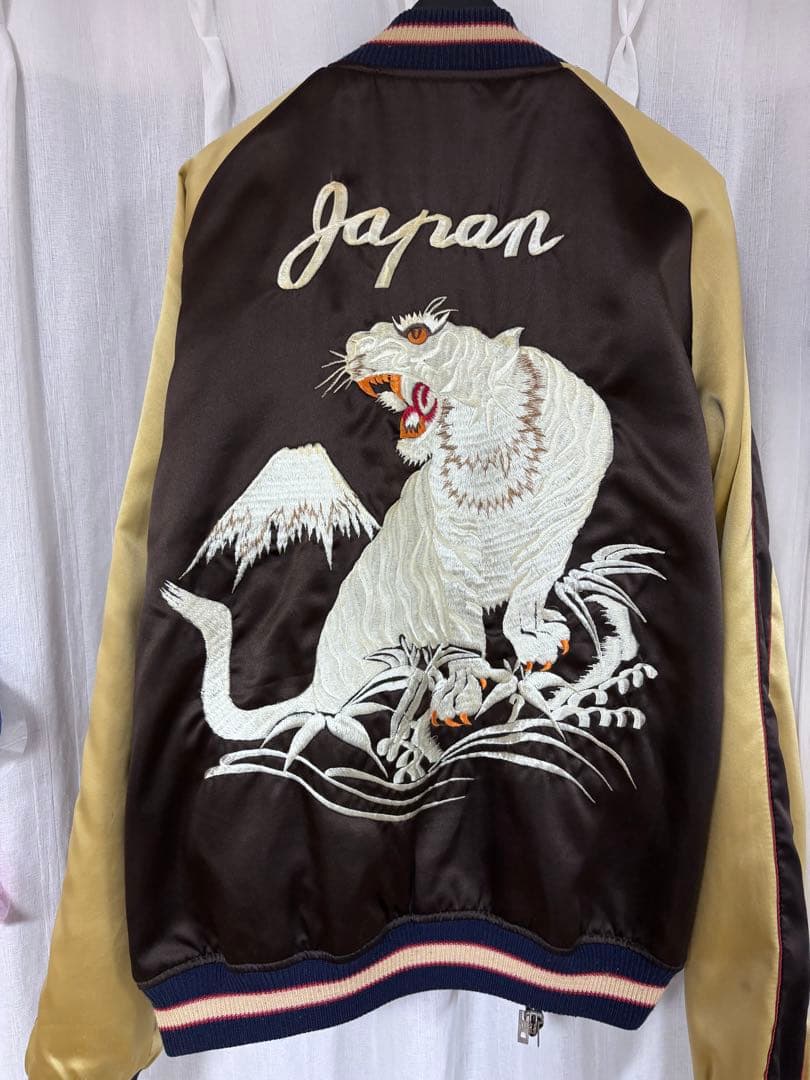 【極上】TAILOR東洋 ホワイトタイガー　刺繍 スカジャン L M18280