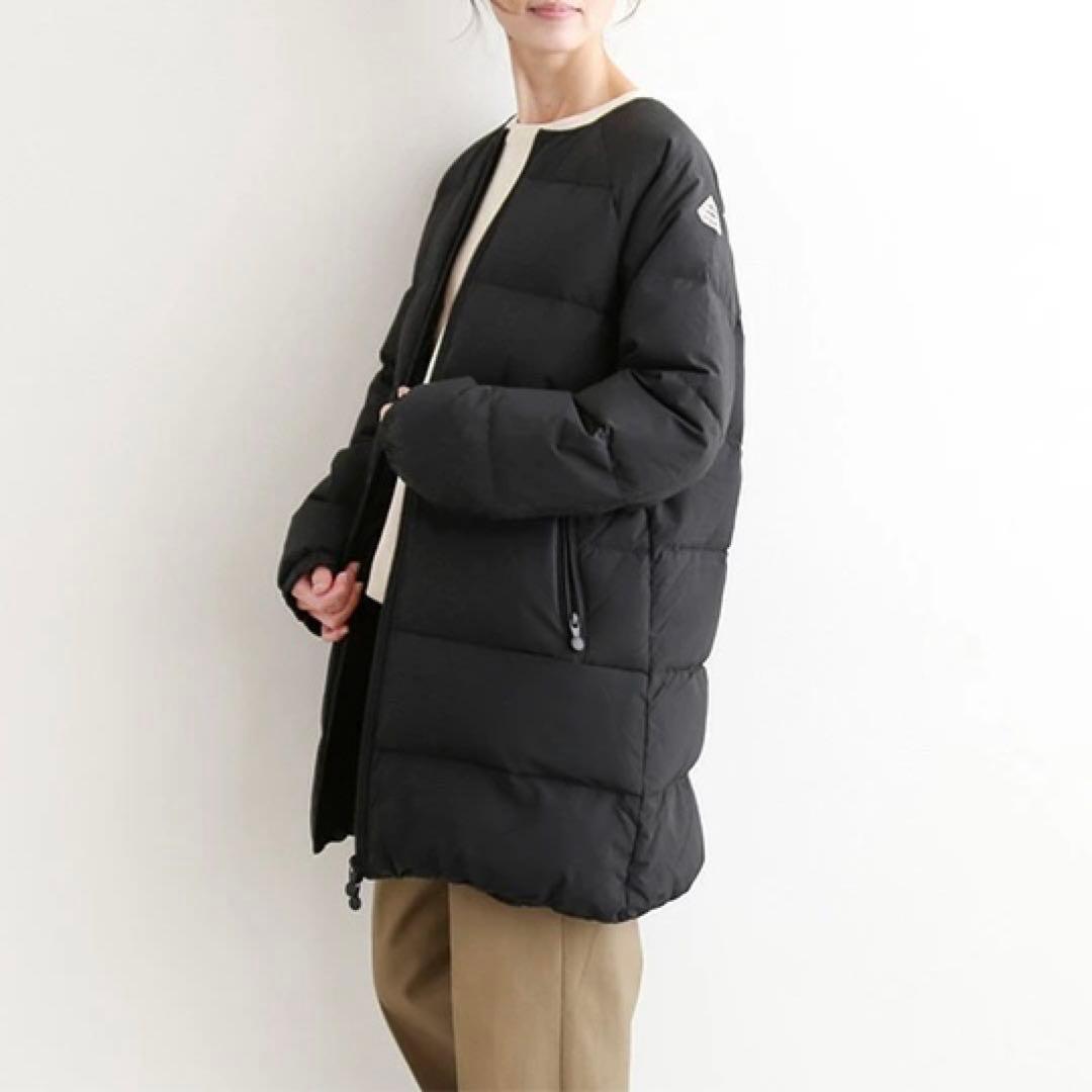 美品 ピレネックス アートニー 黒 ノーカラー ダウンコート 38 レディース