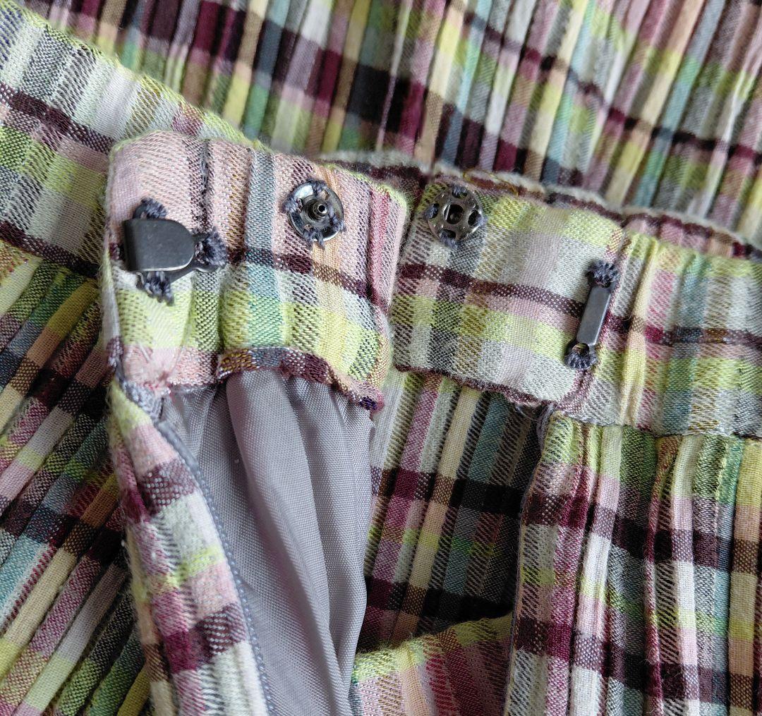 PJC 大西和子 織り素材のチェック柄プリーツスカート　　ホームクリーニング済