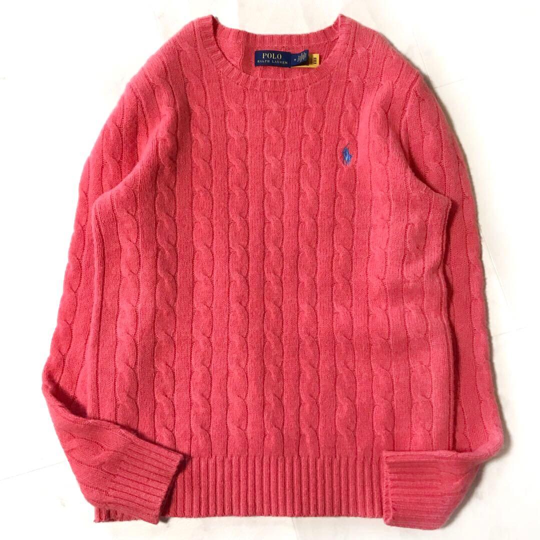 美品 ポロラルフローレン カシミヤ混 ケーブルニット ポニー 洗える 現行QR