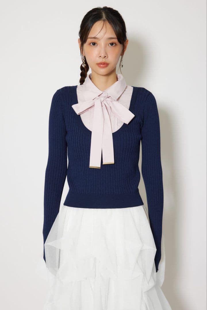 【新品】リエンダ　シャツドッキングロングスリーブニットトップス