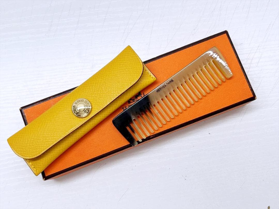 美品　HERMES　エルメス　バッファローホーン　コーム　櫛　くし　レザーケース