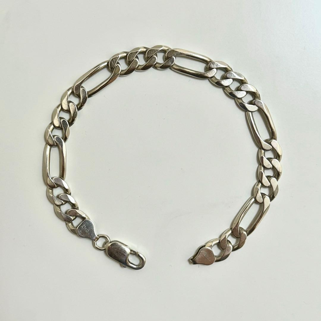 イタリア製　ヴィンテージ　フィガロチェーン　ブレスレット　シルバー925