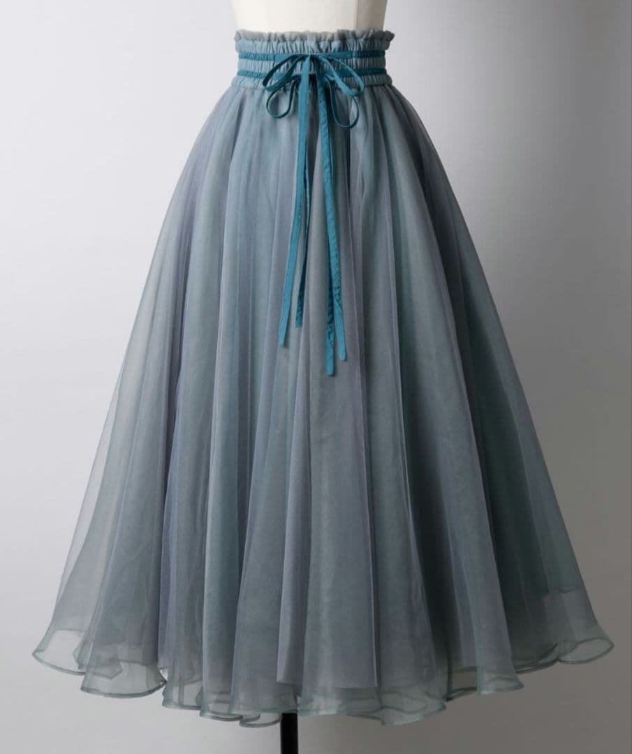 ラベルエチュード ダブルリボンELLA グリーン チュールロングスカート