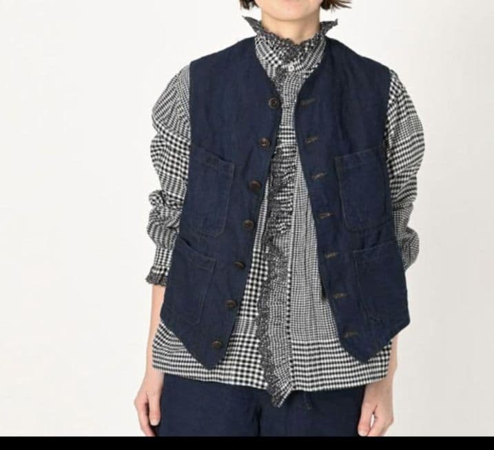 45R　春風インドカディのフリルブラウス　影色ギンガムチェック 45R 春風インドカディのフリルブラウス 影色ギンガムチェック - メルカリ