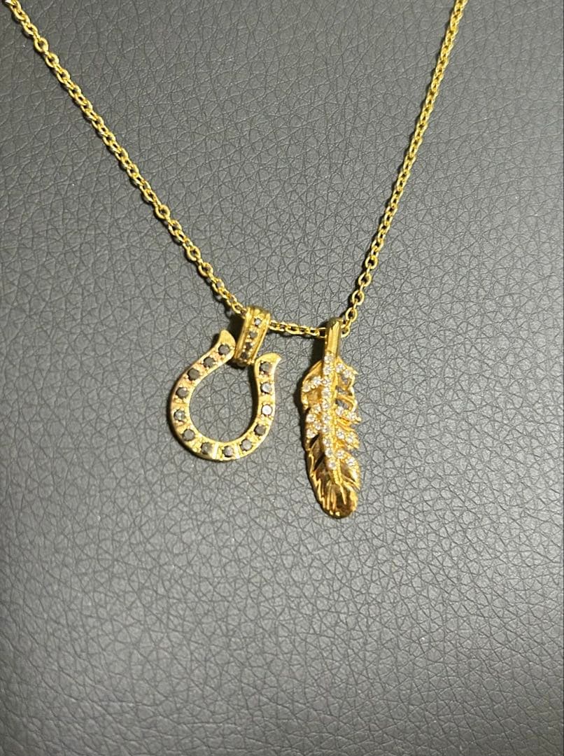 ✨K18 馬蹄ブラックダイヤとフェザーネックレス天然ダイヤ✨