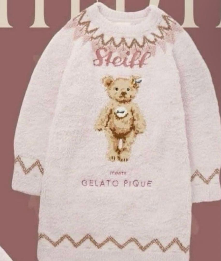 ジェラートピケ　販路限定　steiff ワンピース　ピンク　クマ