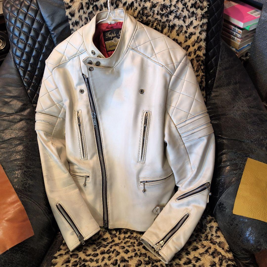 貴重 666 Triple Six レザージャケット 36 ホワイト 英国製