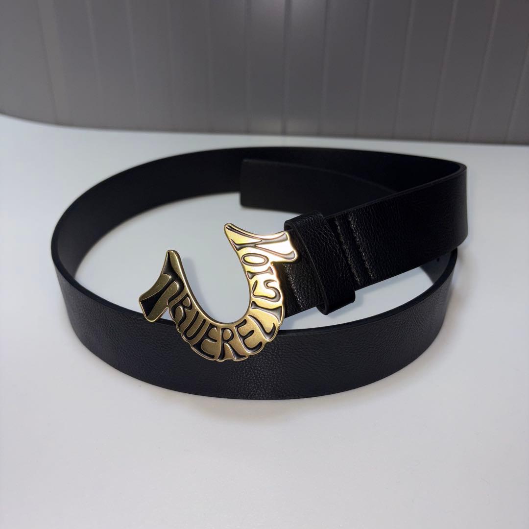 TRUE RELIGIONブラックレザーベルト ゴールド サイズ36 新品 - メルカリ