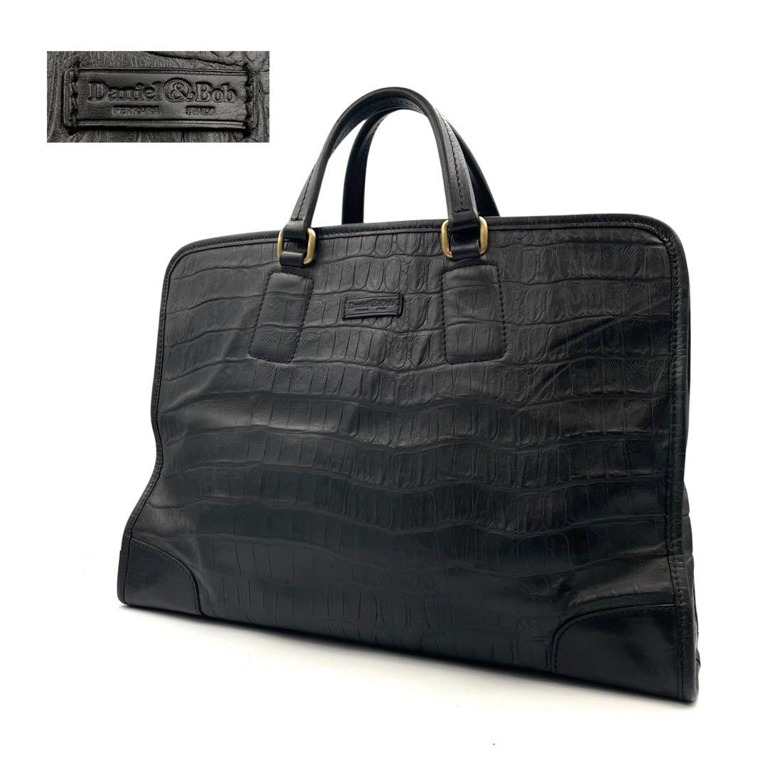 《超美品》ダニエル&ボブ ビジネス バッグ ブリーフケース 型押し レザー 黒系