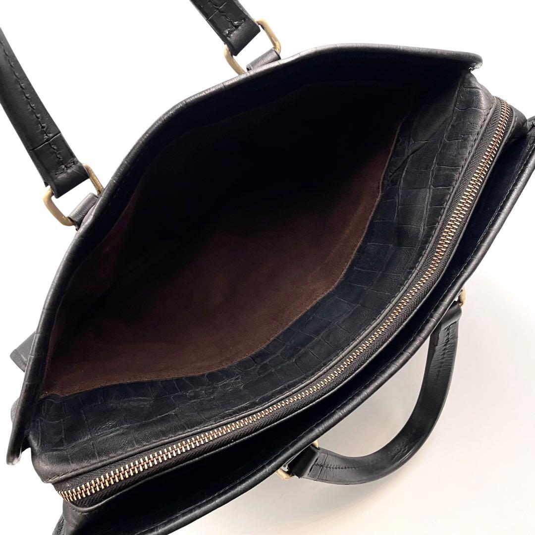 《超美品》ダニエル&ボブ ビジネス バッグ ブリーフケース 型押し レザー 黒系