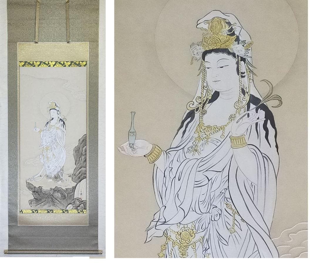 ♥購入価格１７万５千円　掛軸　森島 三謙　白衣観音　観音像　観音様　仏像　掛け軸 ♥購入価格17万5千円 掛軸 森島 三謙 白衣観音 観音像 観音様 仏像