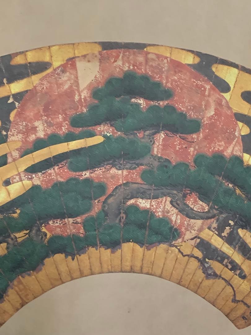 希少】 日本画 掛軸 扇 扇子 松 太陽