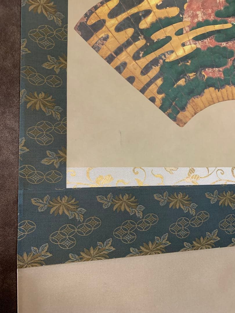 希少】 日本画 掛軸 扇 扇子 松 太陽