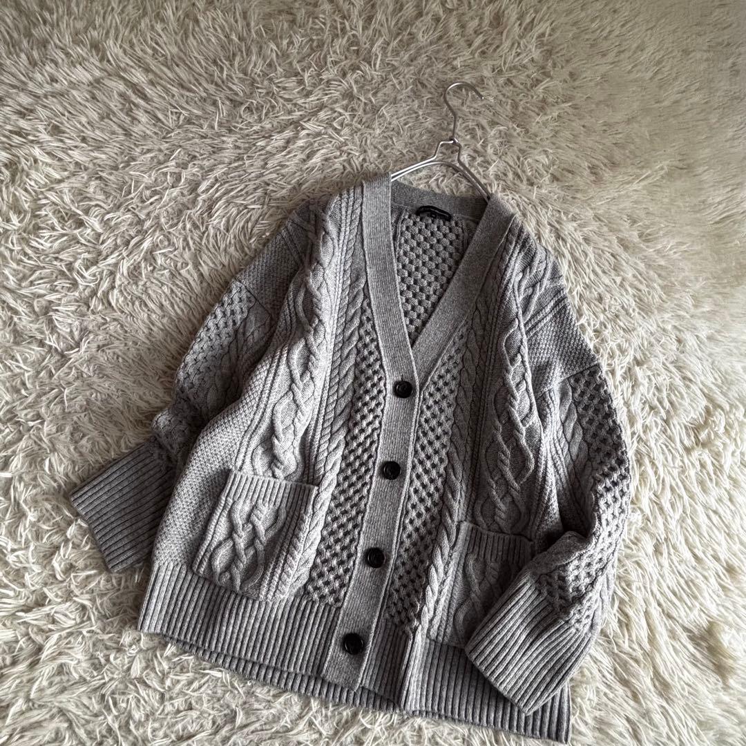 23区 杏さん着用 ウール カシミヤ アランパターン カーディガン 44