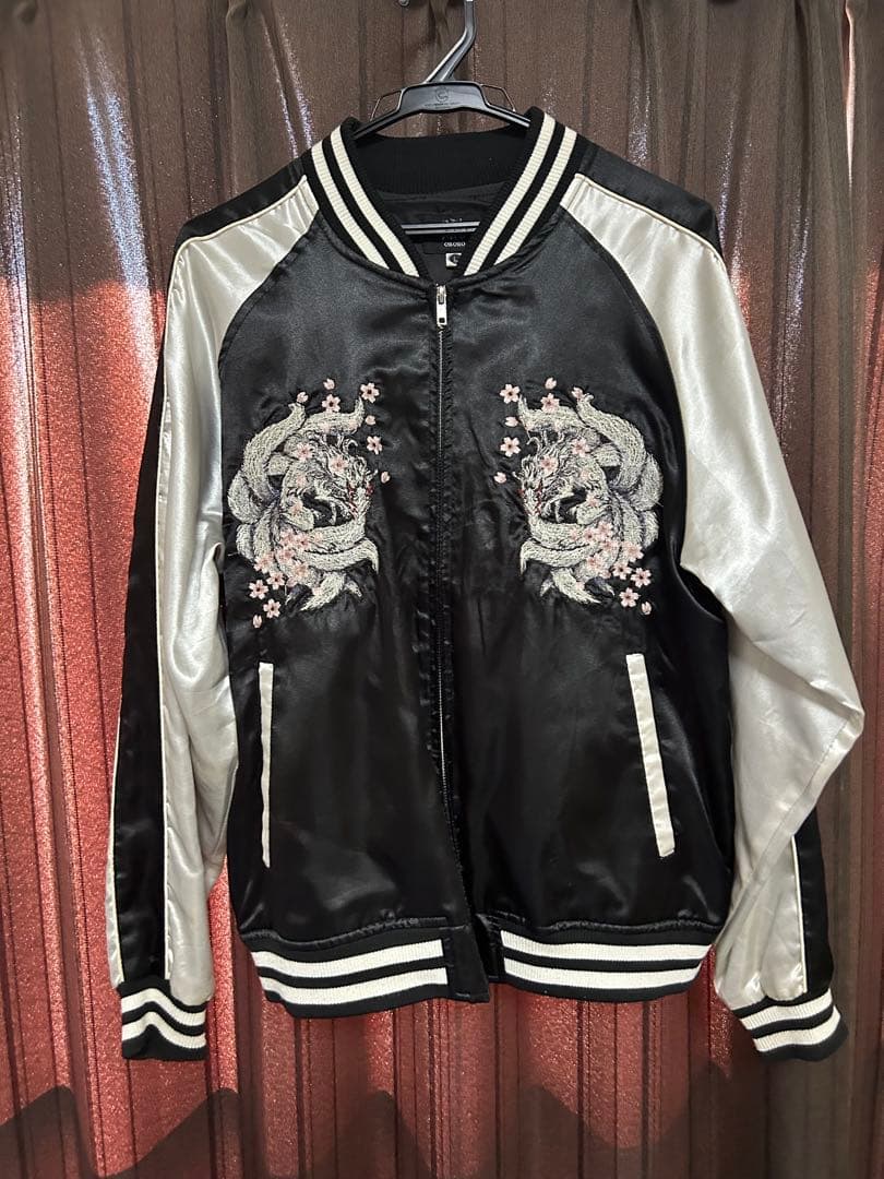 【美品】OBORO スカジャン 九尾×桜刺繍 L 黒×シルバー 横須賀ジャケット 朧 おぼろ スカジャン 和柄 九尾 刺繍 華鳥風月 973886 : ジーンズ