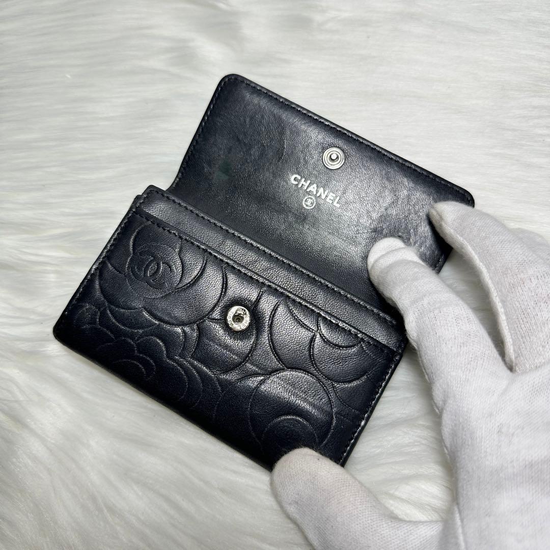 CHANEL カメリア カードケース 名刺入れ ラムスキン パスケース ブラック