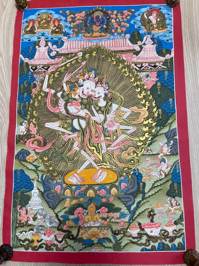 《 チベット密教　1点物 》 手描き　曼荼羅　チチパティ　スカル　髑髏　仏教