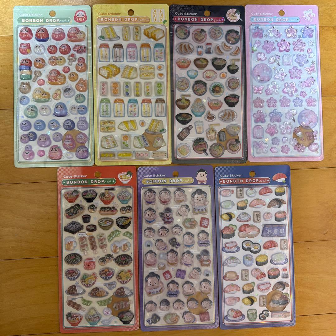 ボンボンドロップシール ラーメン 桜　寿司　ダルマ　サンドイッチ　相撲　日本食