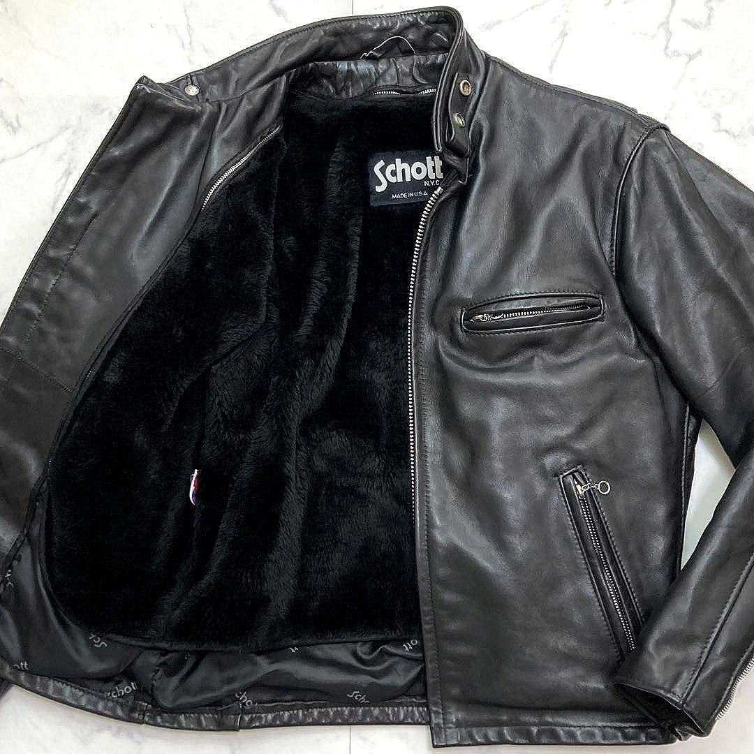 Schott ライダースジャケット レザー 641SP ボアライナー付き 38 Schott N.Y.C（ショット） Schott 641XXH HORSEHIDE CAFE RACER レザー