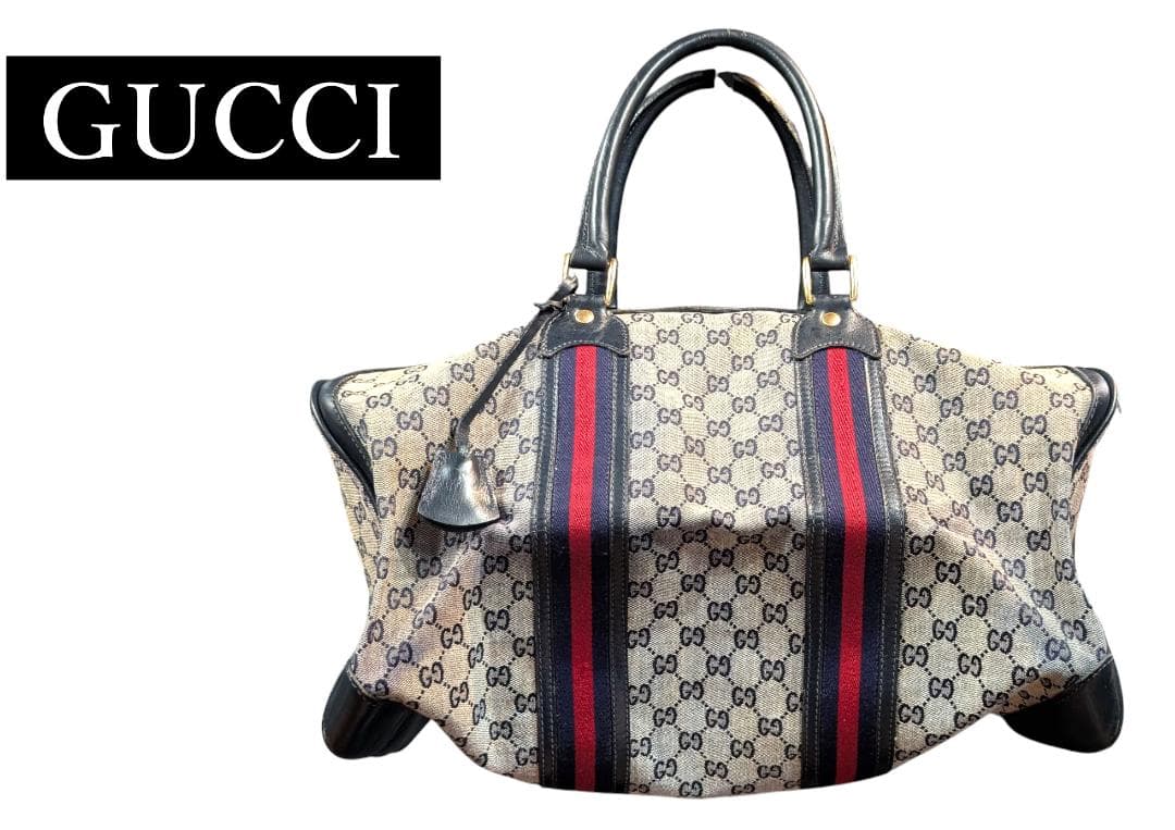 GUCCI ボストンバッグ オールドグッチ シェリーライン GGキャンパス