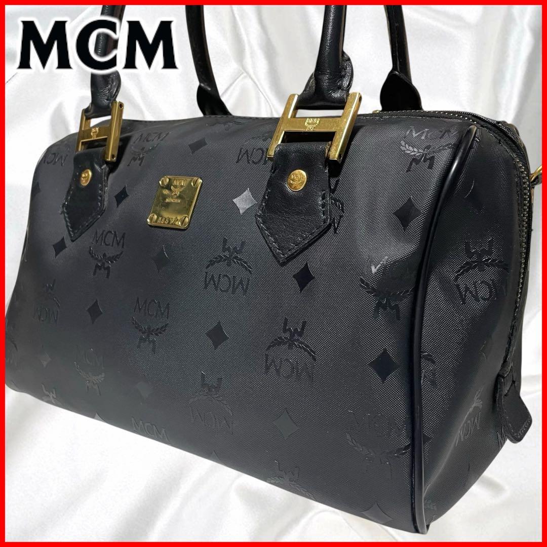 【MCM】美品エムシーエム 2way ミニボストン モノグラム ブラック