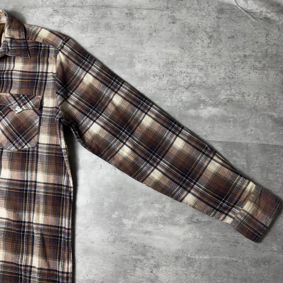 90s WOODLAND オンブレチェック プリントネルシャツ ブラウン 茶