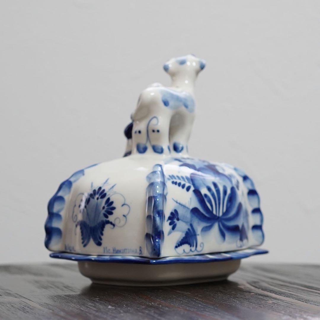 Gzhel バターケース / 80s 民芸品 ヴィンテージ陶器 - メルカリ