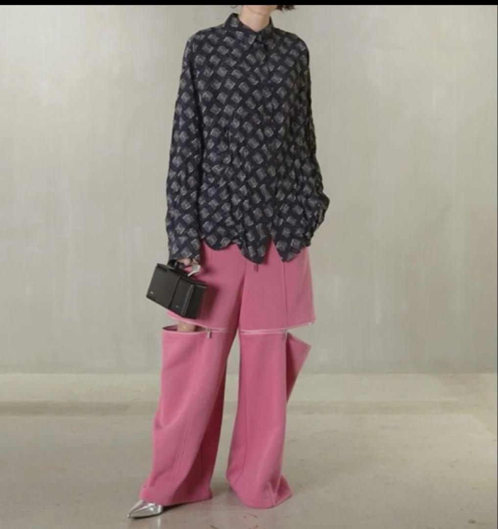 プランクプロジェクト　モノグラムプリントシャツ　ブラック シワ加工