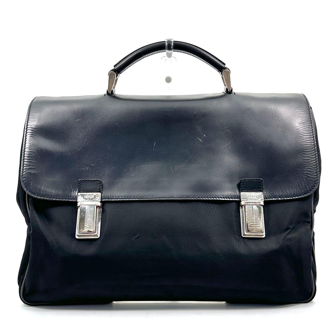PRADA プラダ ビジネスバッグ ナイロン×レザー ブリーフケース ブラック プラダ メンズ ナイロン ラップトップケース 書類バッグ（ブリーフ