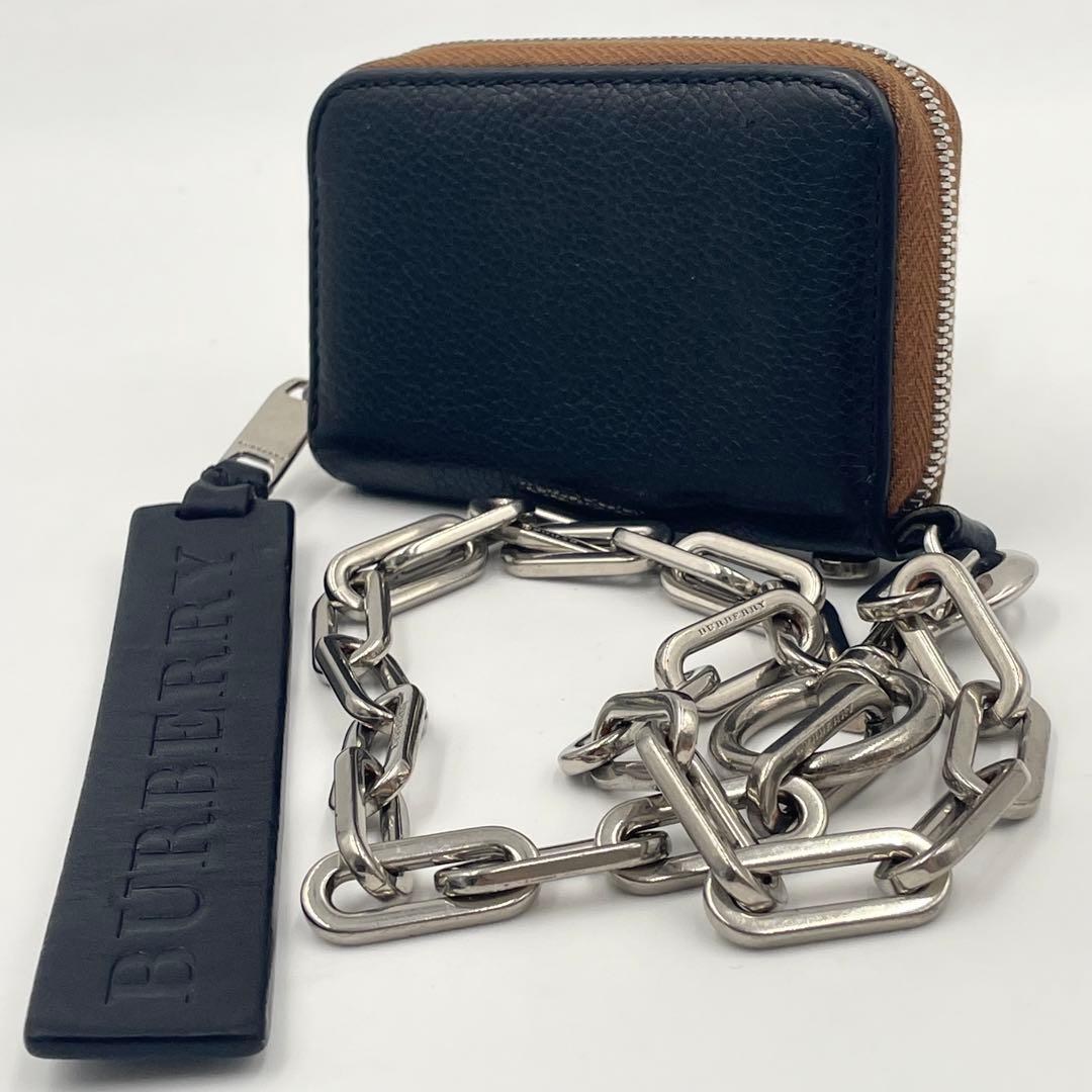 BURBERRY ケース チェーン&ストラップ付きコンパクトウォレット黒