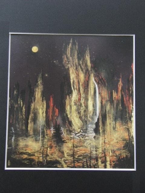 木村圭吾、【未明の擾乱】、希少な額装用画集画、新品高級額 額装付