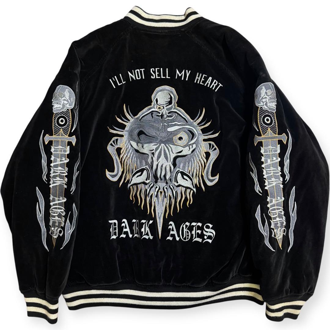 稀少 ビッグサイズ3L 別珍 スカジャン 髑髏 スーベニアジャケット ブラック 別珍スーベニアジャケット「スカル」 HOUSTON 51387 ヒューストン