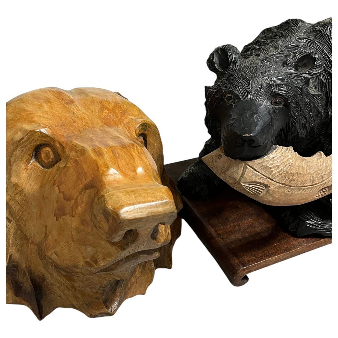 北海道土産 クマの木彫り 彫刻 熊の顔 壁掛け インテリア