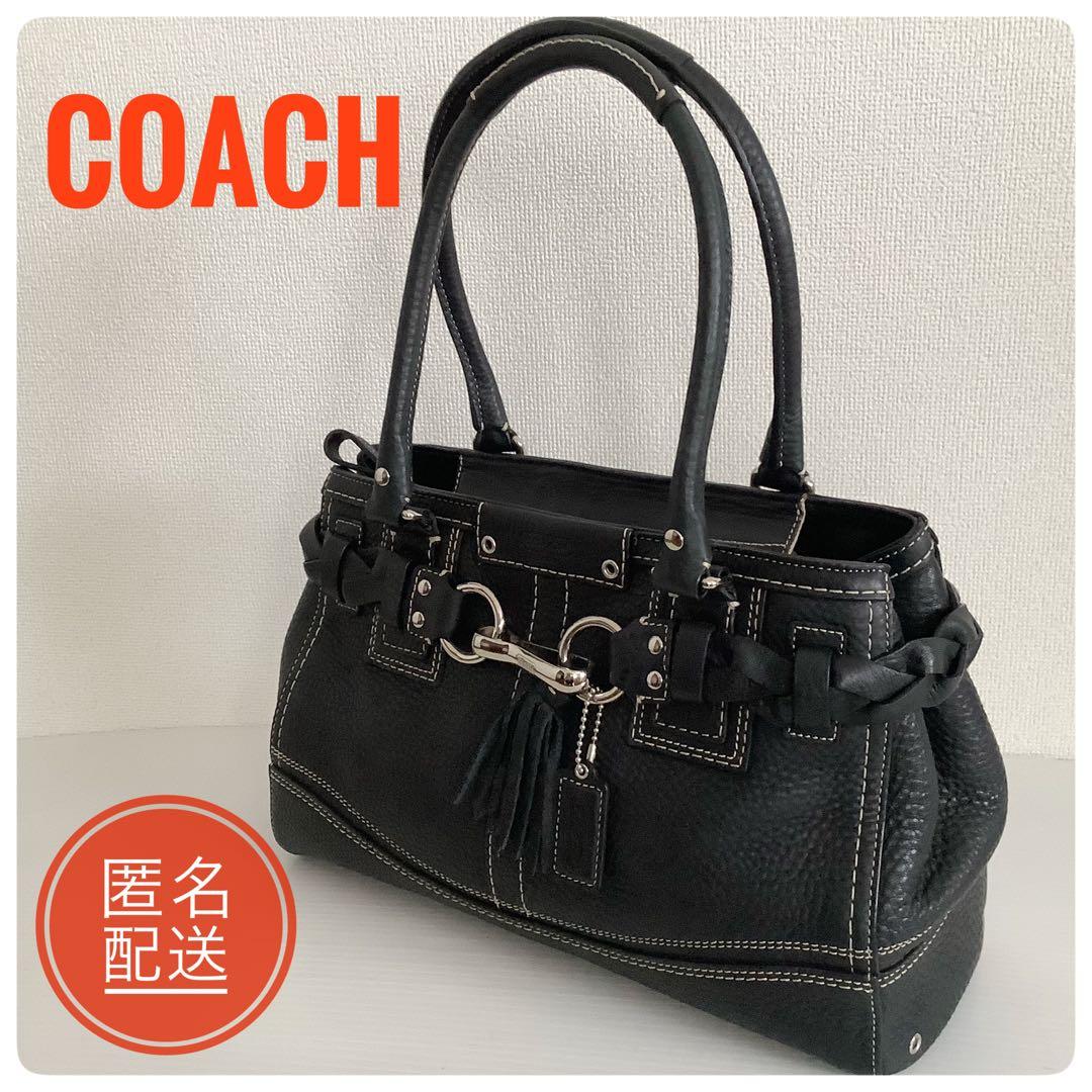 COACH コーチ ブラック レザー ハンドバッグ